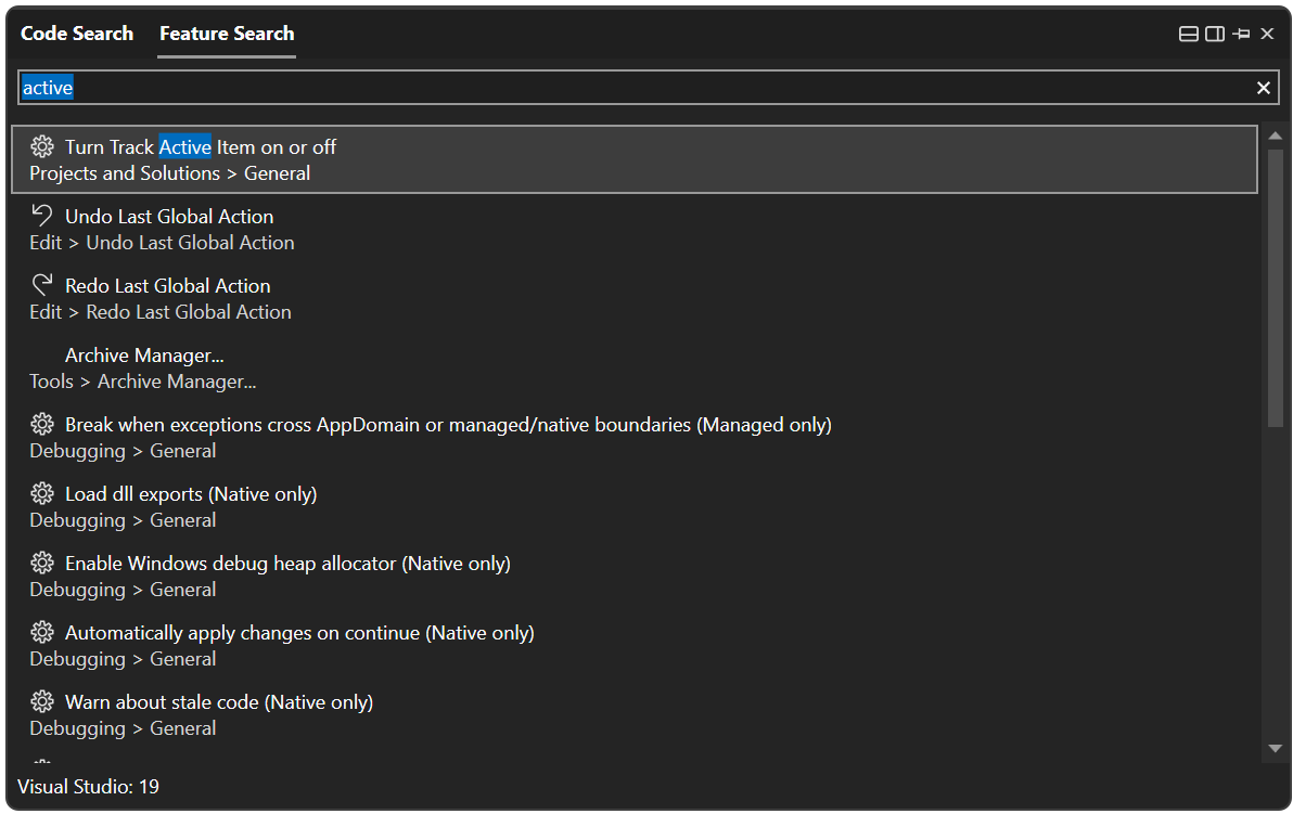 Searching Active Tracking - Visual Studio At First Glance - Kens Learning Curve