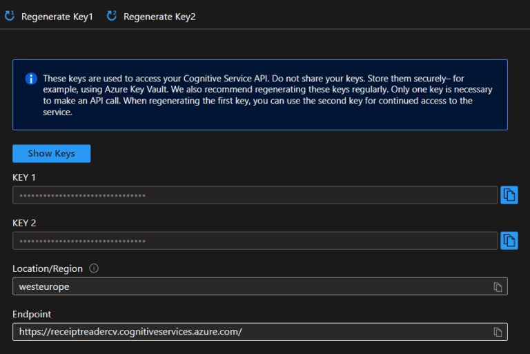 Keys and endpoint - Azure Computer Vision – Convert image to text - Kens Learning Curve