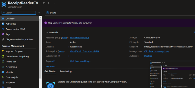 Computer Vision resource overview - Azure Computer Vision – Convert image to text - Kens Learning Curve