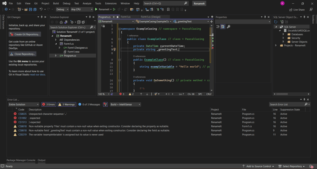 A very busy set up of Visual Studio - How To Apply Clean Code With C# - Kens Learning Curve