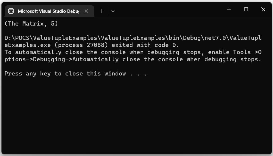 valuetuple result - C# ValueTuple - Kens Learning Curve